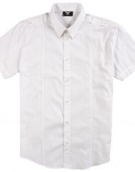 Бяла мъжка риза Gnious с къс ръкав и пагони