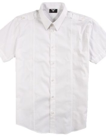 Бяла мъжка риза Gnious с къс ръкав и пагони