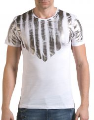 Мъжка бяла тениска със сребрист принт