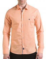 Мъжка оранжева риза на много фини квадратчета