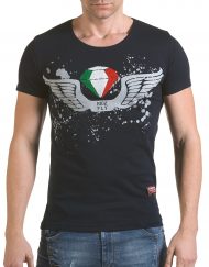Мъжка синя тениска с принт крила и Италианското знаме