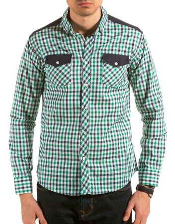 Мъжка зелено-синьо-бяла карирана риза
