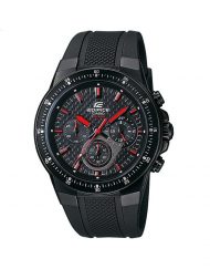 Мъжки часовник Casio Edifice с каучукова каишка в черно и червени детайли на циферблата