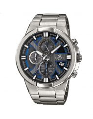 Мъжки часовник Casio Edifice сребрист браслет със сини детайли в циферблата