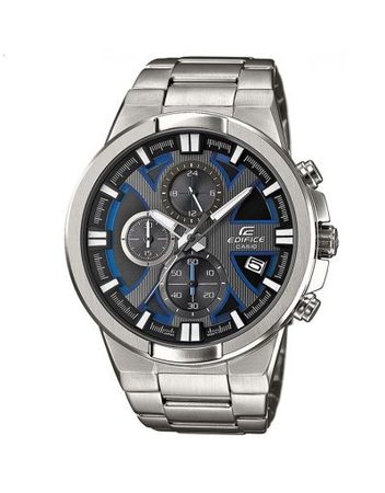 Мъжки часовник Casio Edifice сребрист браслет със сини детайли в циферблата