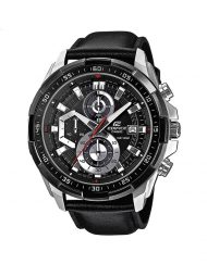 Мъжки часовник Casio Edifice сребристо-черен с каишка от естествена кожа