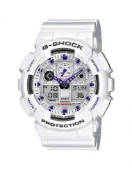 Мъжки спортен часовник Casio G-SHOCK бял с лилави детайли
