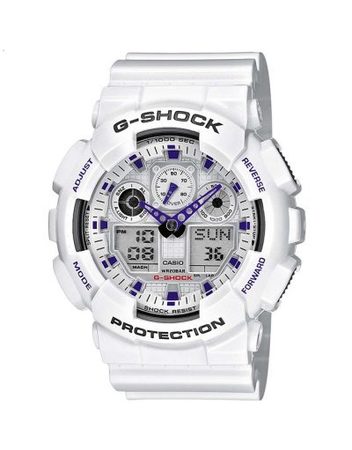 Мъжки спортен часовник Casio G-SHOCK бял с лилави детайли