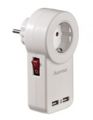 USB Charger, Hama Dual USB Socket Adapter 1A - захранване за ел. мрежа 1А с два USB изхода и контакт (15425)