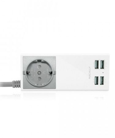 USB Charger, Macally UniStip2 USB Wall Charger & AC outlet, AC контакт и захранване с 4 USB изхода (18873)