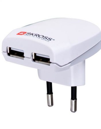 USB Charger, Skross Euro - захранване с 2 USB изхода за iPad, iPhone, iPod и мобилни устройства, Бял (19818)