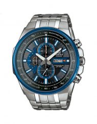 Мъжки часовник Casio Edifice сребрист браслет с черно-син циферблат