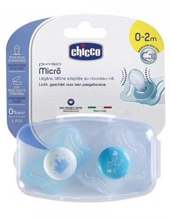 CHICCO N0340 Залъгалка силикон 0-2 м. 2 бр PHYSIO MICRO BOY