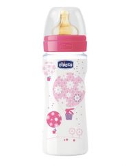 CHICCO Шише PP 330 мл. 4м+ каучук РОЗОВ 70734.100