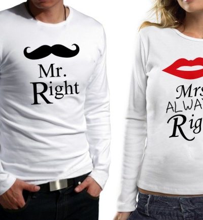 Комплект блузи за влюбени  Mr Right - Mrs Awlays Right