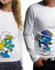Комплект блузи за влюбени - Smurf & Smurfette