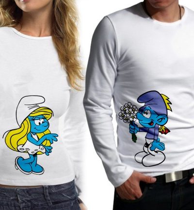 Комплект блузи за влюбени - Smurf & Smurfette