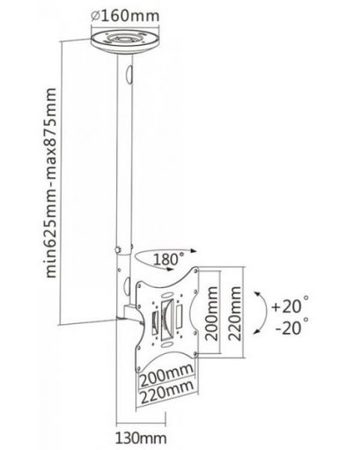 TV BRACKET, SBOX CPLB-28S, въртяща се стойка за телевизор 23“-42'', за таван, 625-875mm, до 30кг