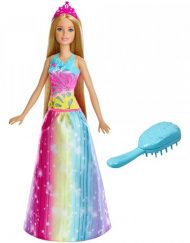 BARBIE Кукла принцеса с магическа четка за коса DREAMTOPIA RAINBOW COVE FRB12