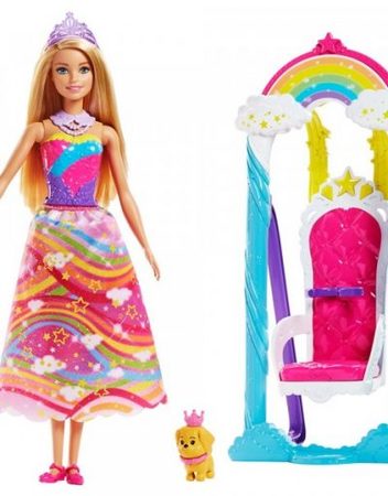 BARBIE Кукла принцеса с трон DREAMTOPIA RAINBOW COVE FJD06