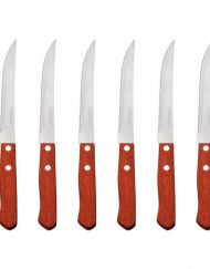 Комплект ножове за пържоли Peterhoff PH 22431, 6 броя, Дървена дръжка, Инокс