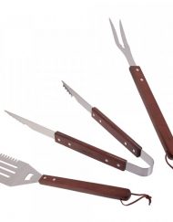 Прибори за Барбекю Kinghoff KH 1158 , 3 части, Дървени дръжки, Стомана