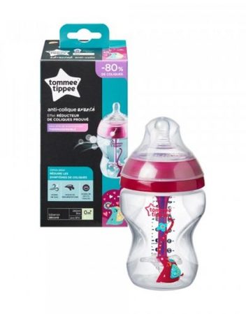 TOMMEE TIPPEE Шише за хранене с декорация 260 мл. 0+ ANTI-COLIC РОЗОВ 42257675