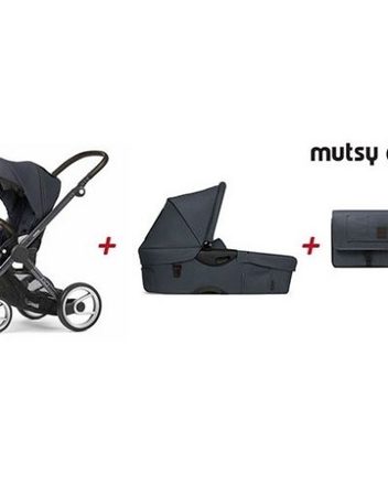 MUTSY BUNDLE Комплект 4-колка EVO FARMER DARK GREY + седалка, кош за новородено + чанта FARMER STONE WASH