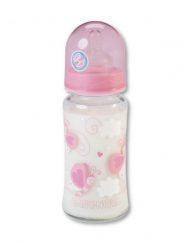 Baby Nova Стъклено шише 230 мл. със силиконов биберон широк Розово