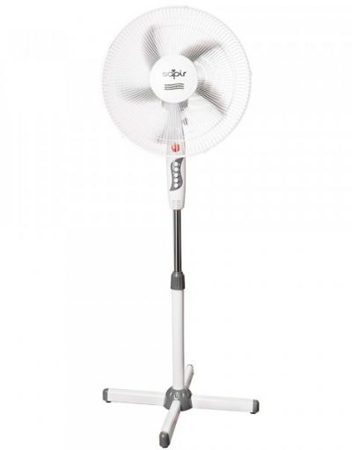 Вентилатор на стойка с 5 перки SAPIR SP 1760 B5, 45W, 40 см, 3 скорости, Регулиране на височината, Мрежа, Бял/сив