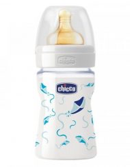 CHICCO N0210 Шише стъкло каучук 150 мл. 0м+ СИНЬО