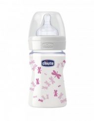 CHICCO N0212 Шише стъкло силикон 150 мл. 0м+ РОЗОВО