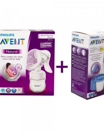 AVENT SCF330/20 Ръчна помпа за кърма COMFORT + /подарък/ 5 бр. контейнери VIA 180 мл.