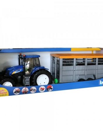 BRUDER Комплект трактор с ремарке за животни и крава NEW HOLLAND T8040 01695