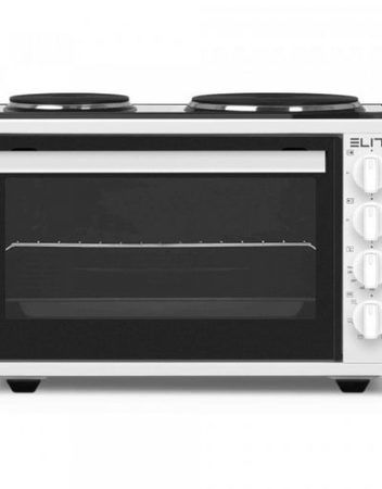 Готварска печка с два котлона Elite EMO-1208, 42 литра, Фурна:1300W, Котлони: 2500W, Осветление, Двойно стъкло, Бял