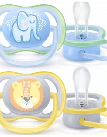 AVENT SCF085/01 Силиконови залъгалки 2 бр. 0-6 м. ULTRA AIR МОМЧЕ ЛЪВ/СЛОН 00A.0516.009