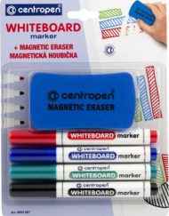 CENTROPEN Комплект цветни маркери за дъска 4 броя и магнитна гъба 9855900