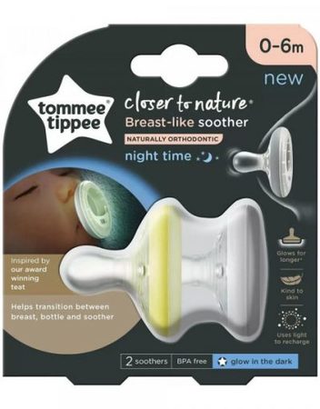 TOMMEE TIPPEE Ортодонтични залъгалки 0-6 м. BREAST-LIKE NIGHT TT.0207