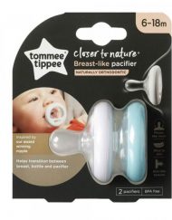 TOMMEE TIPPEE Ортодонтични залъгалки 6-18 м. BREAST-LIKE С БЯЛ И ЦВЕТЕН РИНГ TT.0202