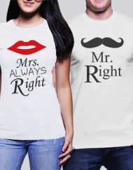 Комплект тениски за влюбени Mr Right Mrs - Mrs Always  Right