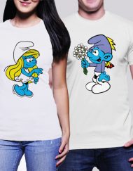 Комплект тениски за влюбени - Smurf и Smurfette