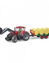 BRUDER Трактор CASE IH OPTUM 300CVX с челен товарач и транспортно ремарке за бали 03198