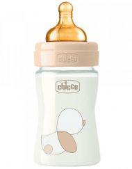 CHICCO Шише стъкло ORIGINAL TOUCH каучук 150мл 0+м БЕЖОВО N0264