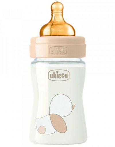 CHICCO Шише стъкло ORIGINAL TOUCH каучук 150мл 0+м БЕЖОВО N0264