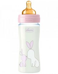 CHICCO Шише стъкло ORIGINAL TOUCH каучук 240мл 0+м РОЗОВО N0265