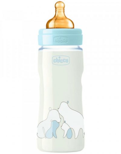 CHICCO Шише стъкло ORIGINAL TOUCH каучук 240мл 0+м СИНЬО N0266