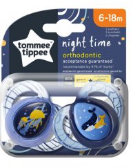 TOMMEE TIPPEE Ортодонтични залъгалки 6-18 м. NIGHT МЕДУЗА/КИТ TT.0086.003